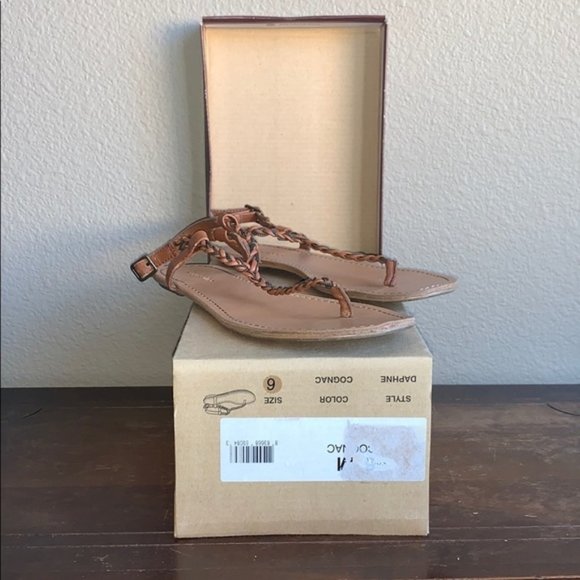 Zigi Soho Daphne Cognac Tan & Brass Chain Braided Sandals Size 6 - Picture 2 of 12